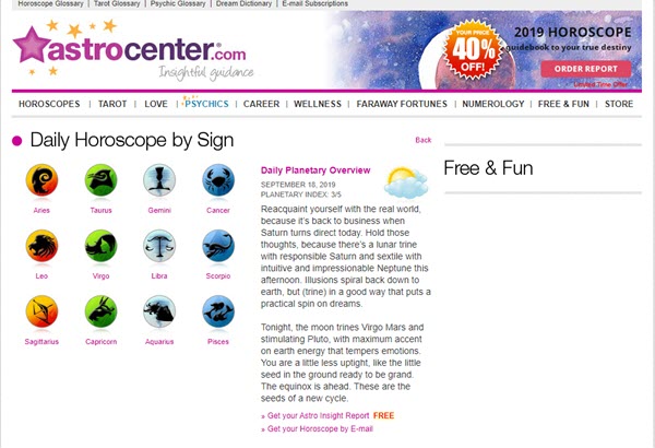 screenshot of website astrocentercom