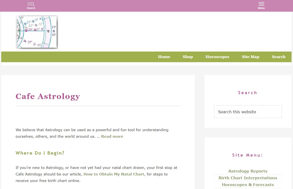 screenshot of website cafeastrologycom